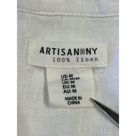 Artisan NY Linen Button Down White Shirt Short Sleeve Womens M - Picture 11 of 11